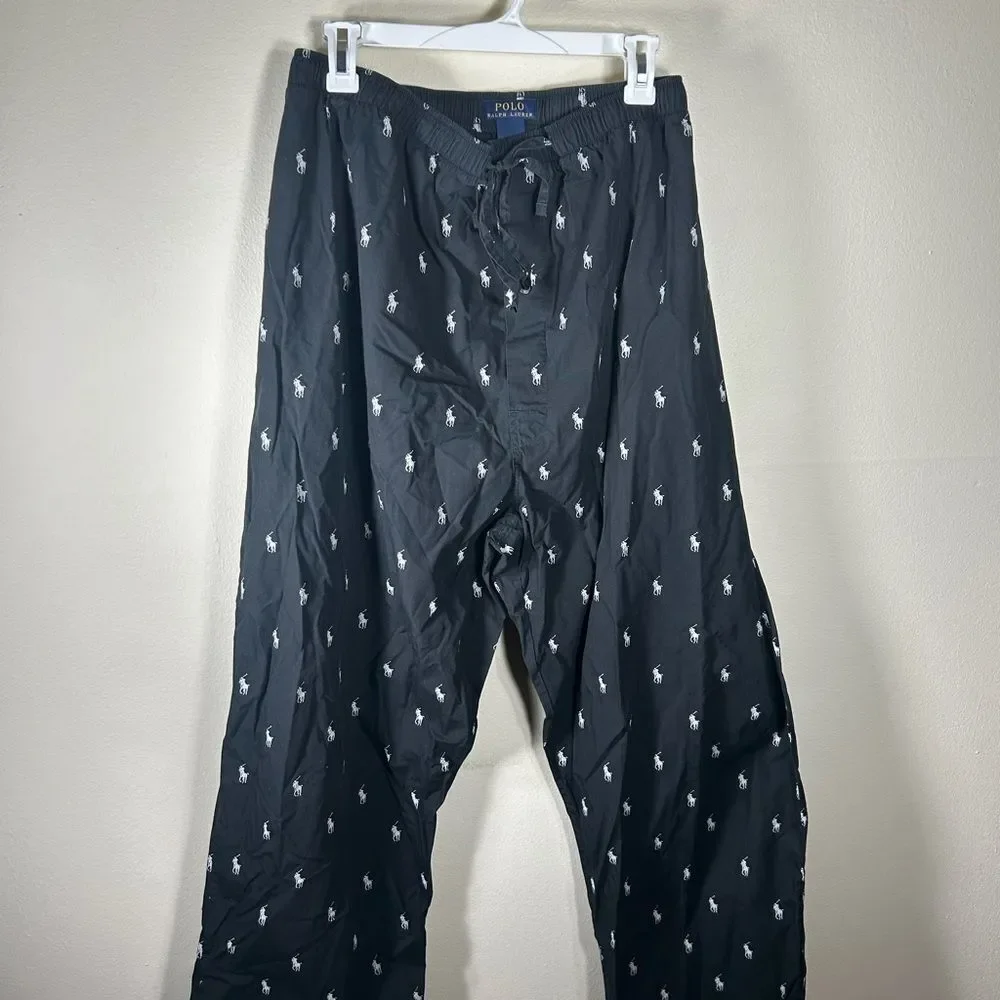 Polo by Ralph Lauren Black Joggers with White Logo Pattern